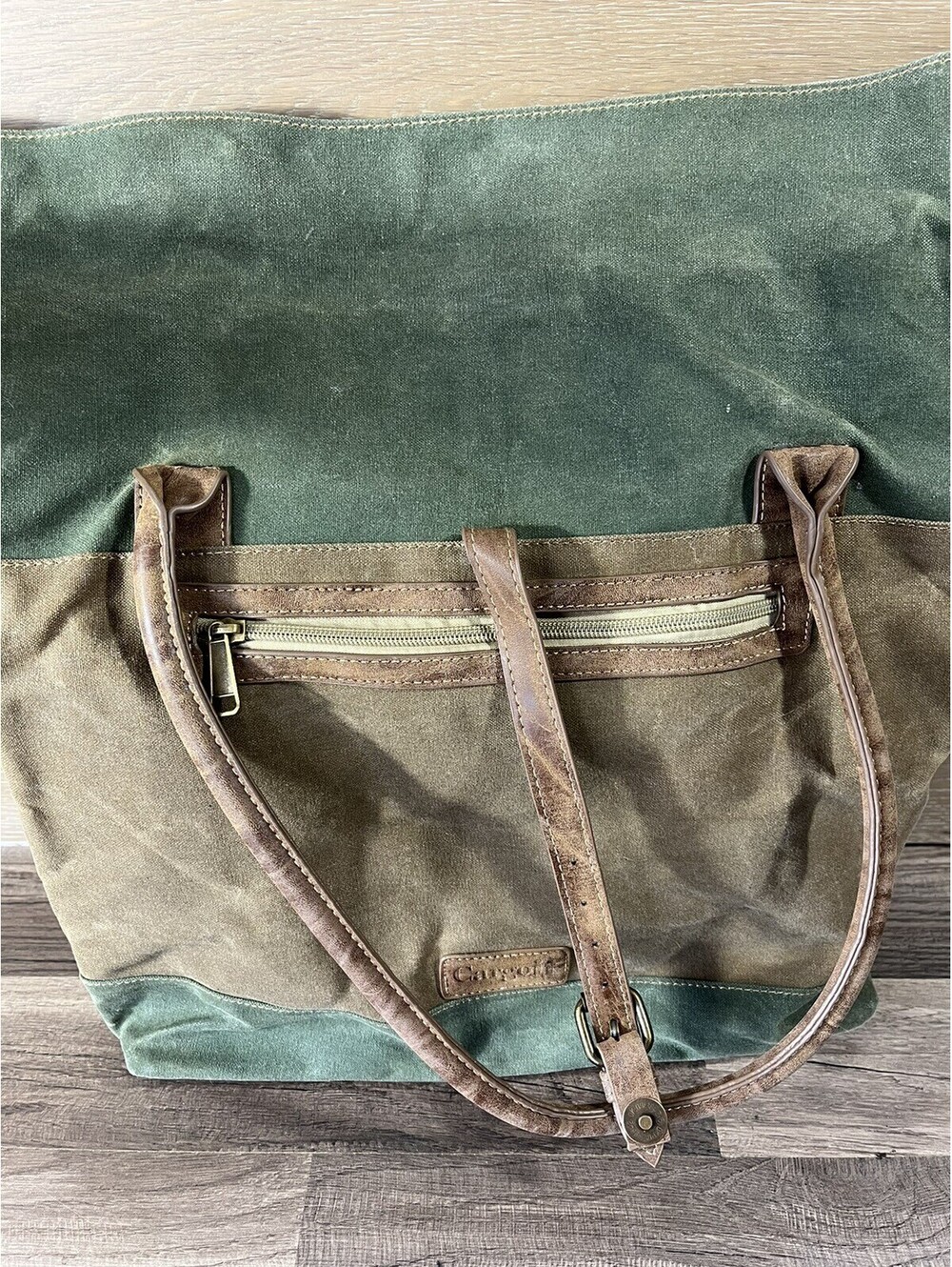 Cargoit Canvas Leather Bag Green Fold Over Rucksack 18”x16”